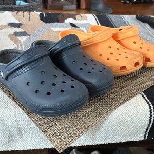 CROCS Navy and Orange Mules